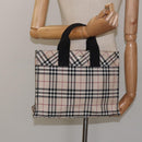 BURBERRY Nova Check Blue Label Hand Bag Nylon Silver Beige Auth hs1698-21