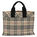 BURBERRY Nova Check Blue Label Hand Bag Nylon Silver Beige Auth hs1698-2