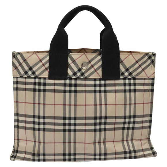 BURBERRY Nova Check Blue Label Hand Bag Nylon Silver Beige Auth hs1698