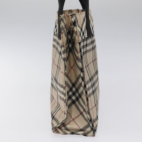 BURBERRY Nova Check Blue Label Hand Bag Nylon Silver Beige Auth hs1698