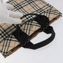 BURBERRY Nova Check Blue Label Hand Bag Nylon Silver Beige Auth hs1698-6