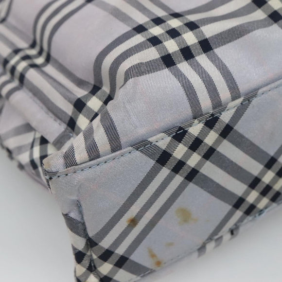 BURBERRY Nova Check Blue Label Hand Bag Nylon Purple Silver Auth hs1699