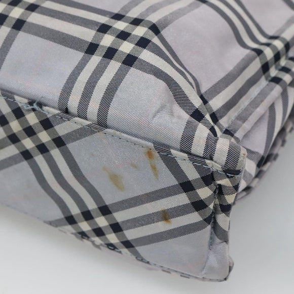 BURBERRY Nova Check Blue Label Hand Bag Nylon Purple Silver Auth hs1699