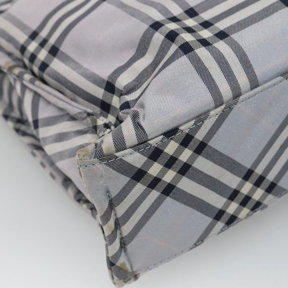 BURBERRY Nova Check Blue Label Hand Bag Nylon Purple Silver Auth hs1699