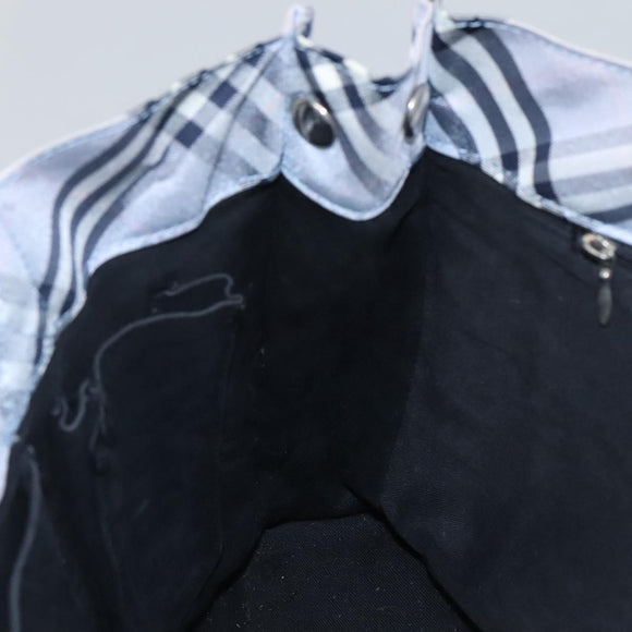 BURBERRY Nova Check Blue Label Hand Bag Nylon Purple Silver Auth hs1699