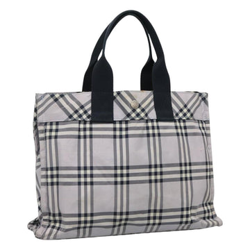 BURBERRY Nova Check Blue Label Hand Bag Nylon Purple Silver Auth hs1699