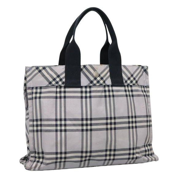 BURBERRY Nova Check Blue Label Hand Bag Nylon Purple Silver Auth hs1699