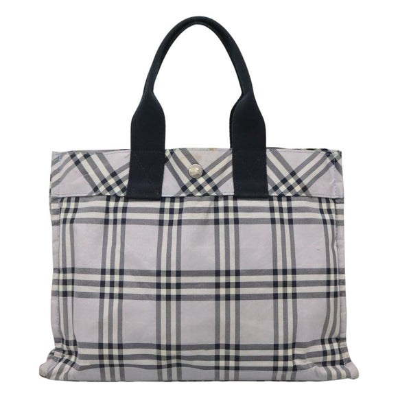 BURBERRY Nova Check Blue Label Hand Bag Nylon Purple Silver Auth hs1699
