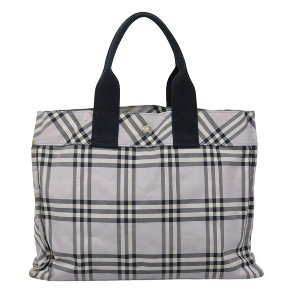 BURBERRY Nova Check Blue Label Hand Bag Nylon Purple Silver Auth hs1699