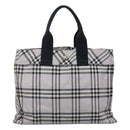 BURBERRY Nova Check Blue Label Hand Bag Nylon Purple Silver Auth hs1699-2
