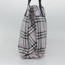 BURBERRY Nova Check Blue Label Hand Bag Nylon Purple Silver Auth hs1699-3