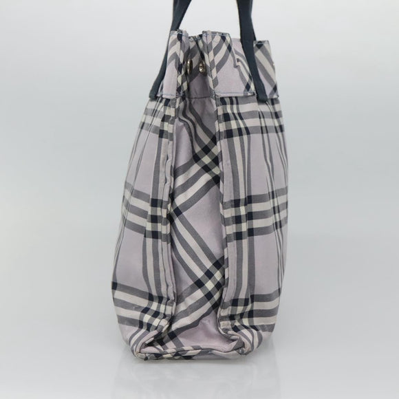 BURBERRY Nova Check Blue Label Hand Bag Nylon Purple Silver Auth hs1699