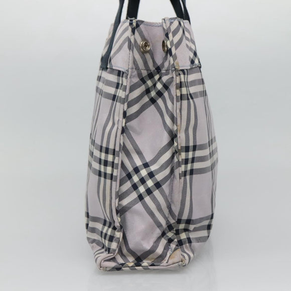 BURBERRY Nova Check Blue Label Hand Bag Nylon Purple Silver Auth hs1699