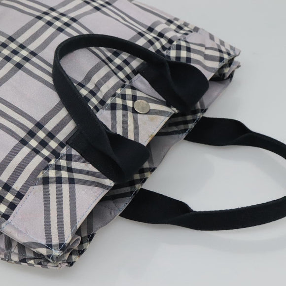 BURBERRY Nova Check Blue Label Hand Bag Nylon Purple Silver Auth hs1699