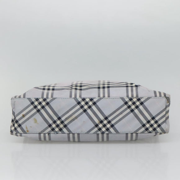 BURBERRY Nova Check Blue Label Hand Bag Nylon Purple Silver Auth hs1699