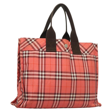 BURBERRY Nova Check Blue Label Hand Bag Nylon Pink Silver Auth hs1706