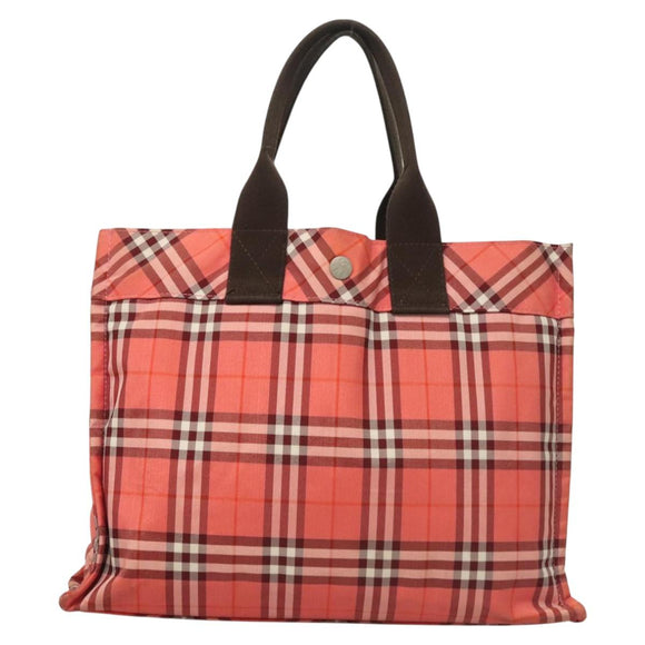 BURBERRY Nova Check Blue Label Hand Bag Nylon Pink Silver Auth hs1706
