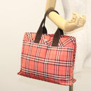 BURBERRY Nova Check Blue Label Hand Bag Nylon Pink Silver Auth hs1706-21