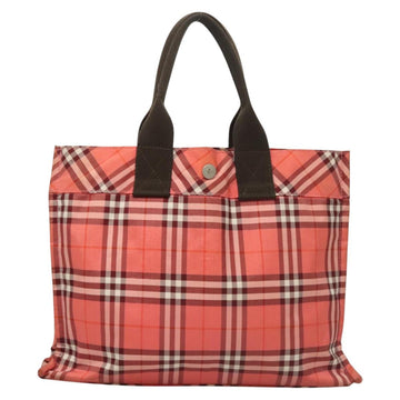 BURBERRY Nova Check Blue Label Hand Bag Nylon Pink Silver Auth hs1706 - 0