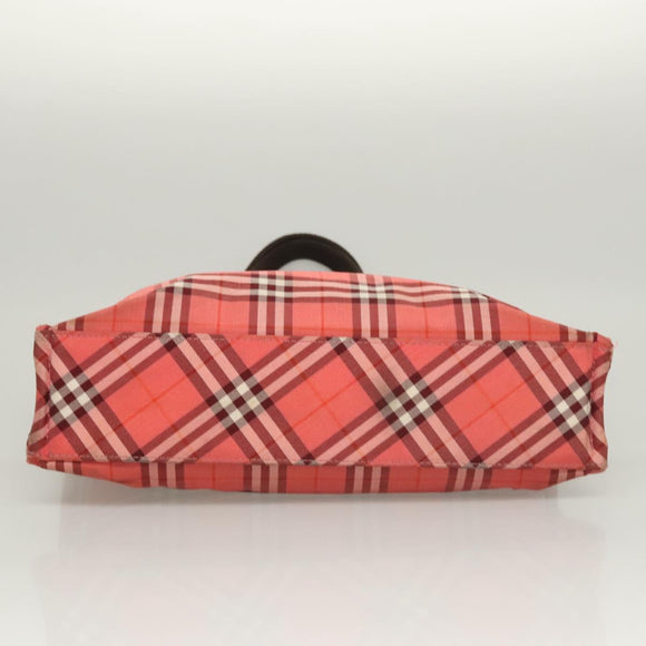 BURBERRY Nova Check Blue Label Hand Bag Nylon Pink Silver Auth hs1706