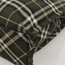 Burberrys Nova Check Blue Label Hand Bag Nylon Khaki Silver Auth hs1707-14