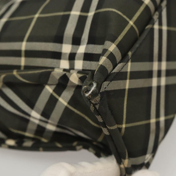 Burberrys Nova Check Blue Label Hand Bag Nylon Khaki Silver Auth hs1707