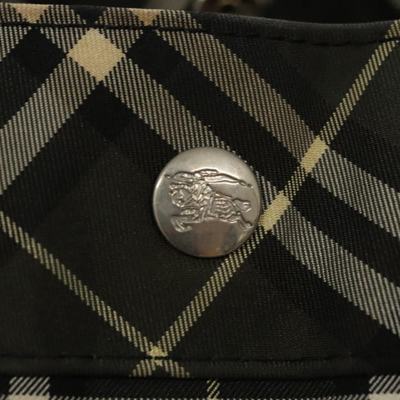 Burberrys Nova Check Blue Label Hand Bag Nylon Khaki Silver Auth hs1707