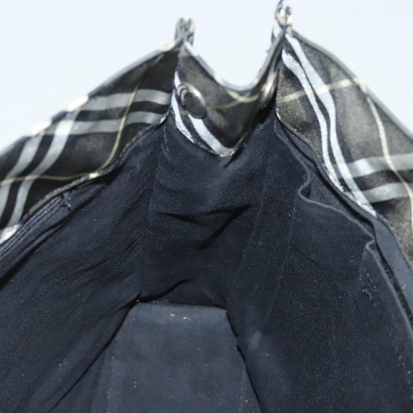 Burberrys Nova Check Blue Label Hand Bag Nylon Khaki Silver Auth hs1707