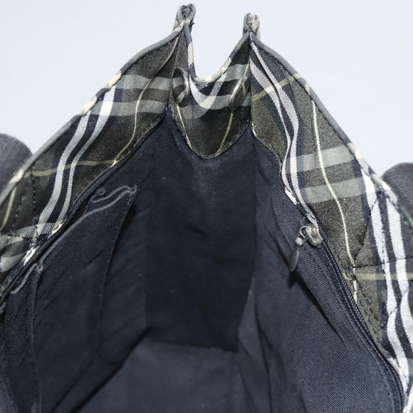 Burberrys Nova Check Blue Label Hand Bag Nylon Khaki Silver Auth hs1707