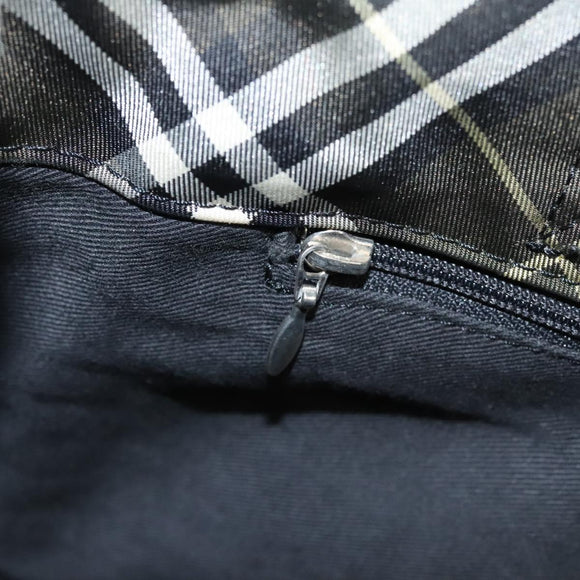 Burberrys Nova Check Blue Label Hand Bag Nylon Khaki Silver Auth hs1707