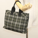 Burberrys Nova Check Blue Label Hand Bag Nylon Khaki Silver Auth hs1707-21