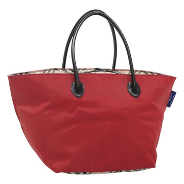 BURBERRY Nova Check Blue Label Hand Bag Nylon Red Silver Auth hs1713