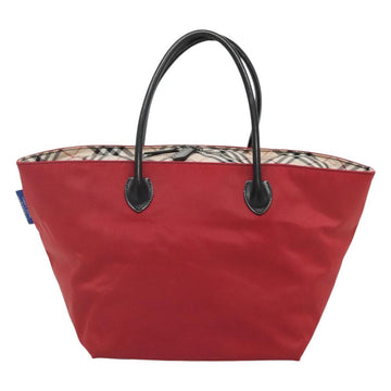 BURBERRY Nova Check Blue Label Hand Bag Nylon Red Silver Auth hs1713 - 0