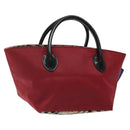 BURBERRY Nova Check Blue Label Hand Bag Nylon Red Silver Auth hs1715-1