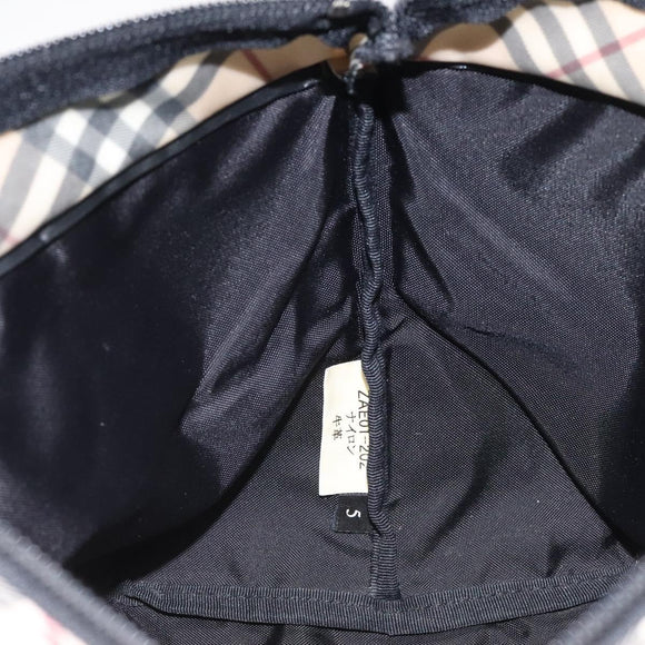 BURBERRY Nova Check Blue Label Hand Bag Nylon Red Silver Auth hs1715