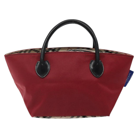 BURBERRY Nova Check Blue Label Hand Bag Nylon Red Silver Auth hs1715