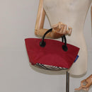 BURBERRY Nova Check Blue Label Hand Bag Nylon Red Silver Auth hs1715-20