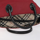 BURBERRY Nova Check Blue Label Hand Bag Nylon Red Silver Auth hs1715-7