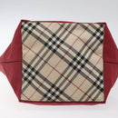 BURBERRY Nova Check Blue Label Hand Bag Nylon Red Silver Auth hs1715-5