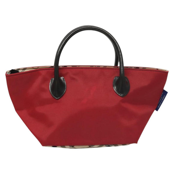 BURBERRY Nova Check Blue Label Hand Bag Nylon Beige Silver Auth hs1716