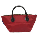 BURBERRY Nova Check Blue Label Hand Bag Nylon Beige Silver Auth hs1716-2