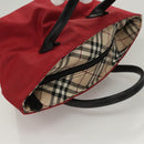 BURBERRY Nova Check Blue Label Hand Bag Nylon Beige Silver Auth hs1716-6