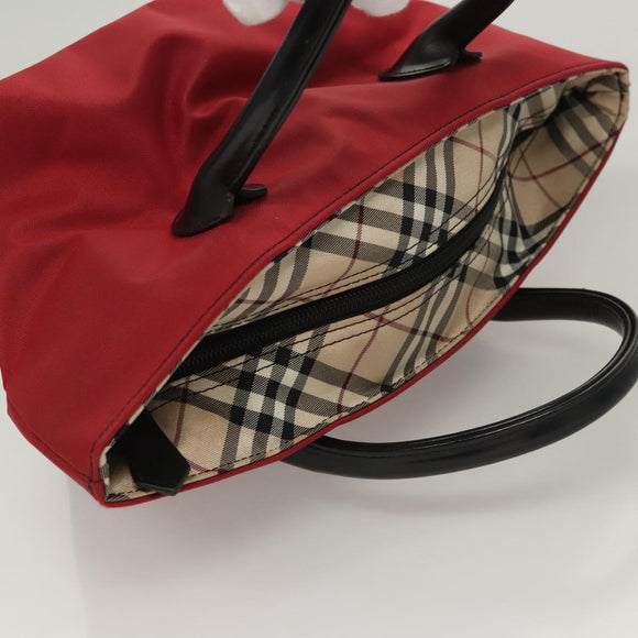 BURBERRY Nova Check Blue Label Hand Bag Nylon Beige Silver Auth hs1716