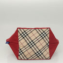 BURBERRY Nova Check Blue Label Hand Bag Nylon Beige Silver Auth hs1716-5
