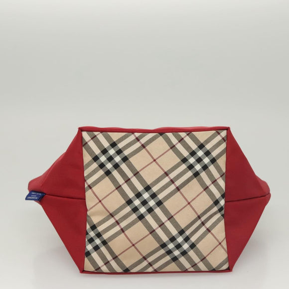BURBERRY Nova Check Blue Label Hand Bag Nylon Beige Silver Auth hs1716