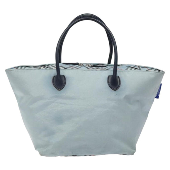 BURBERRY Blue Label Hand Bag Nylon Blue Silver Auth hs1718