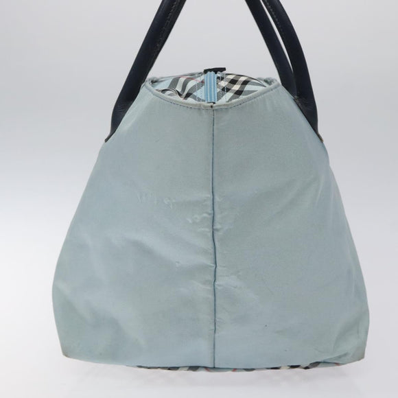 BURBERRY Blue Label Hand Bag Nylon Blue Silver Auth hs1718