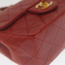 CHANEL Mini Matelasse Chain Flap Hand Bag Lamb Skin Red Gold CC Auth hs688M-8