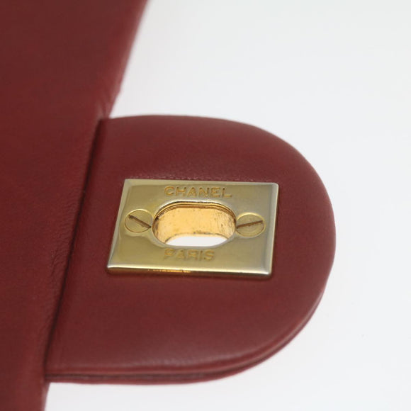 CHANEL Mini Matelasse Chain Flap Hand Bag Lamb Skin Red Gold CC Auth hs688M
