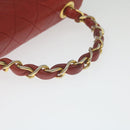 CHANEL Mini Matelasse Chain Flap Hand Bag Lamb Skin Red Gold CC Auth hs688M-14